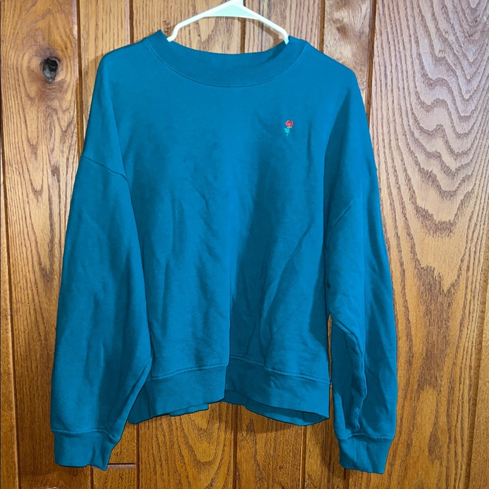 Victoria's Secret Vintage Green Teal Sweatshirt Cropped Rose Size XL